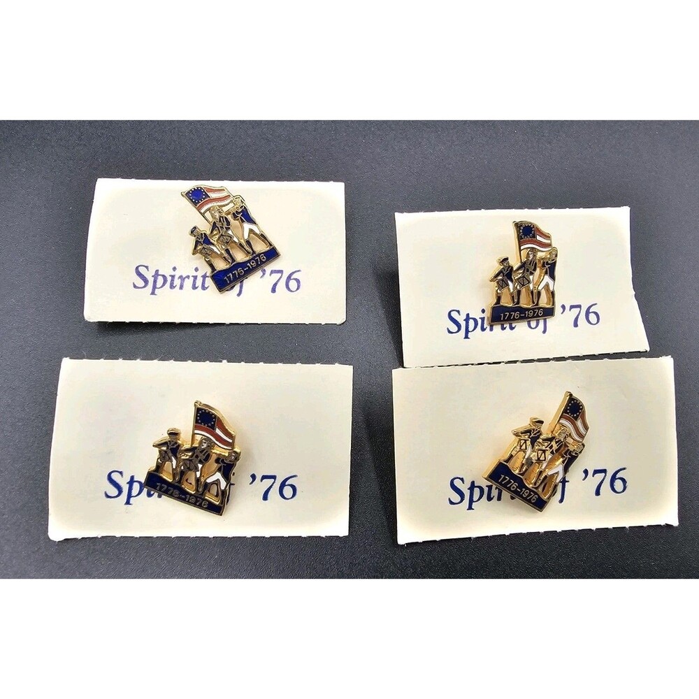 Spirit Of 76 Lapel Pin Lot of 4 1776 Bicentennial American Flag Gold Tone Enamel